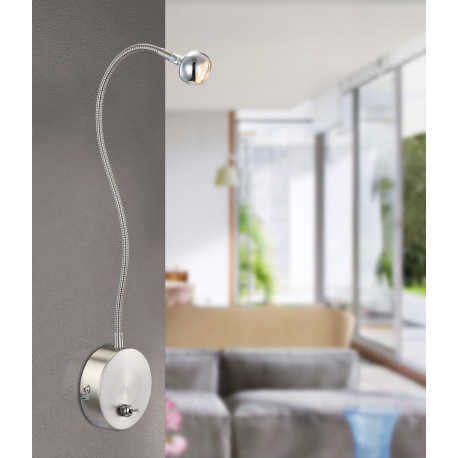 Nástenné svietidlo, kov chróm, kov nikel matný, akryl, transparentný napájací kábel, flexi, vypínač, 6