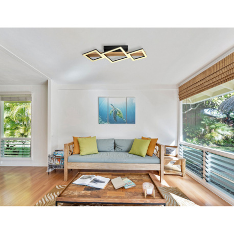 Stropné svietidlo kov čierny mat, MDF imitácia dreva, ABS čierny mat, plast biely, DxŠxV: 660x300x10 10