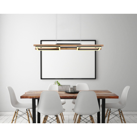 Závesné svietidlo, kov čierny, MDF tmavohnedý, plast biely, viackrokové ovládanie cez nástenný vypín 1