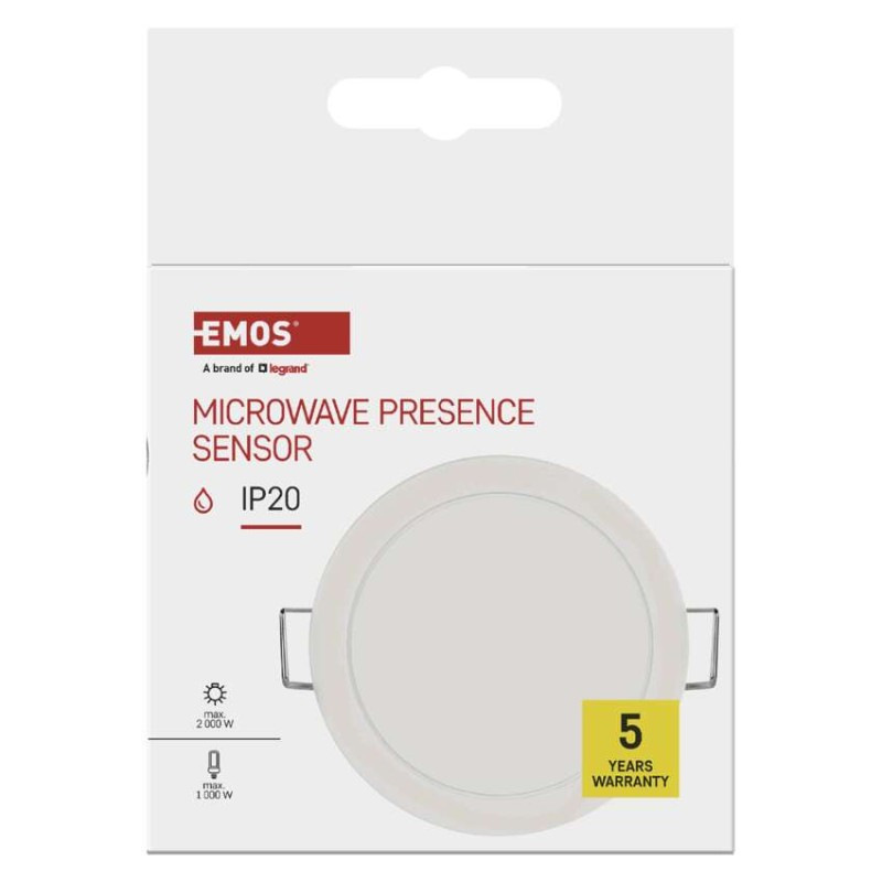Mikrovlnný senzor prítomnosti IP20 24GHZ 2000W, biela 8
