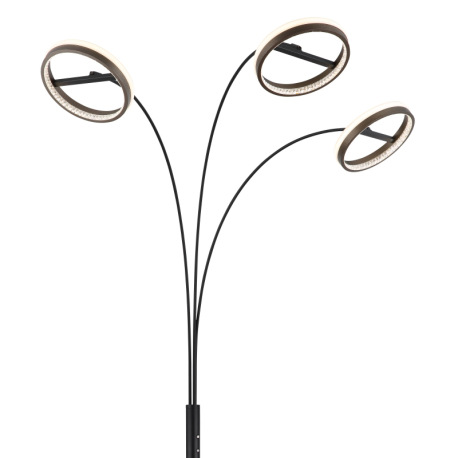 Stojacia lampa, kov čierny matný, hliník sivý tmavý, plast biely, plastové kryštály číre, dotykové z 12