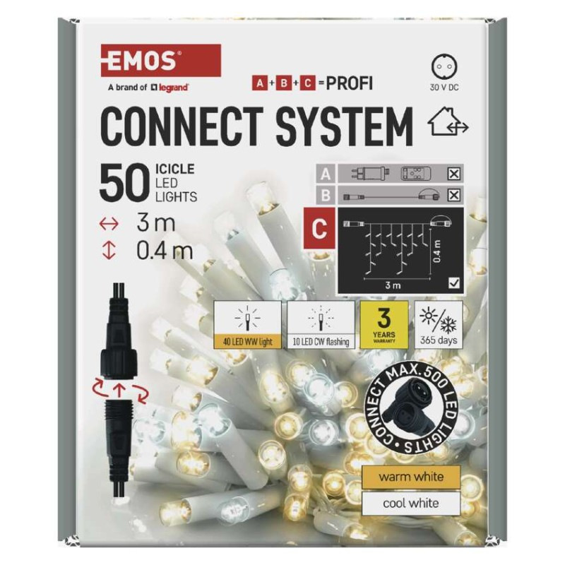 Profi LED spojovacia reťaz blikajúca biela – cencúle, 3 m, vonkajšia, teplá/studená biela 9