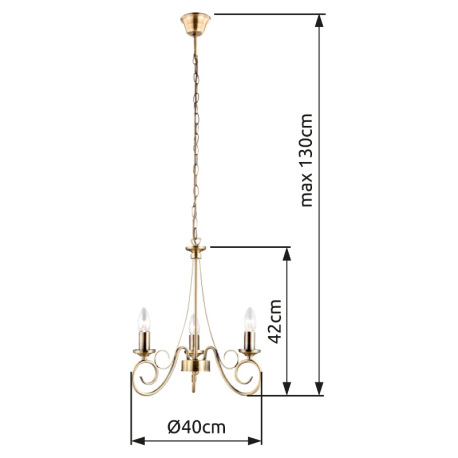 Závesné svietidlo, mosadz, Ø 400, V:1300, bez žiaroviek 3xE14, max. 40W 230V. 2