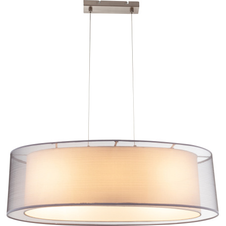 Závesné svietidlo, kov nikel matný, plast, textil sivý, satinovaný akryl, výška tienidla 20 cm, DxŠx