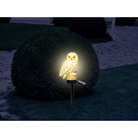 Solárne svietidlo, plast čierny, plast bielo hnedý, so sovou, IP44, vypínač, akumlátor AAA 300mAh 1, 9