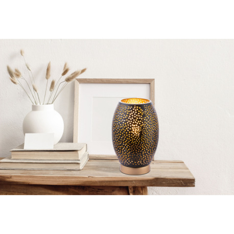 Stolová lampa, kov zlatý, kov čierny, matný zlatý, kábel 1,5m, tienidlo s dekoratívnym dierovaním, v 11