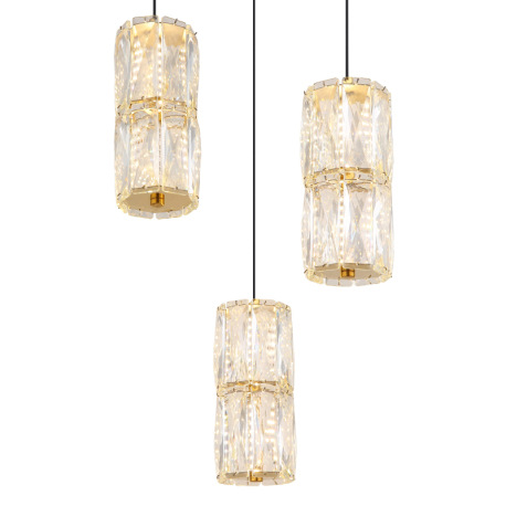 Závesná lampa, kov zlatej farby antik, kov čierny matný, sklo číre, kábel PVC čierny, výškovo nastav 5