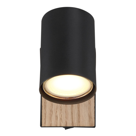 Nástenné svietidlo kov čierny matný, MDF, imitácia tmavého dreva, kolískový vypínač na výrobku, ŠxV: 8