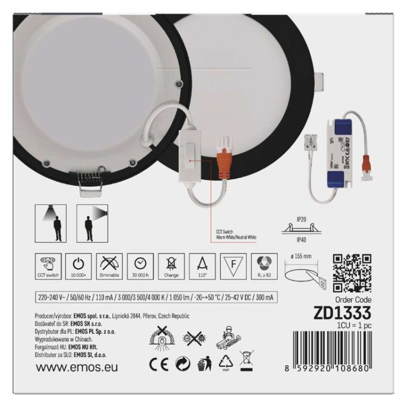 LED vstavané svietidlo NEXXO, kruhové, čierne, 12W, CCT 7