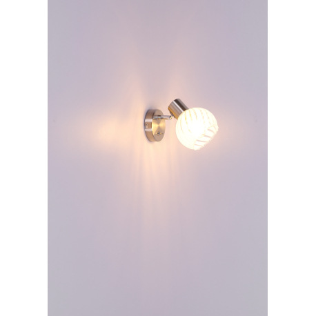 Nástenné svietidlo, nikel, sklo priehľadné biele, vypínač, ŠxV: 130x150, H: 156, bez žiarovky 1xE27, 8