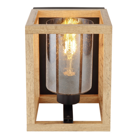 Nástenné svietidlo, kov čierny, MDF hnedá, dymové sklo, sklo s bublinami, ŠxV:170x220, H:195, bez ži 11