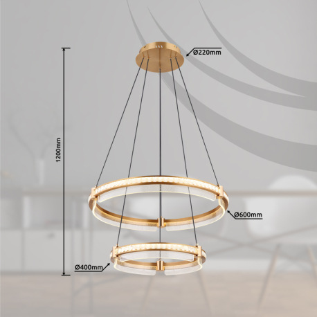 Závesné svietidlo, kov zlatej farby, hliník zlatej farby brúsený, krištále K5 číre, akryl číry, stmi 14