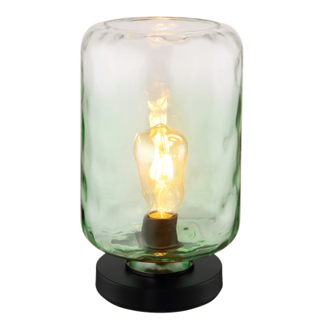 Stolná lampa, kov čierny matný, sklo zelené/číre, kábel PVC čierny, kolískový vypínač na kábli, ø: 1