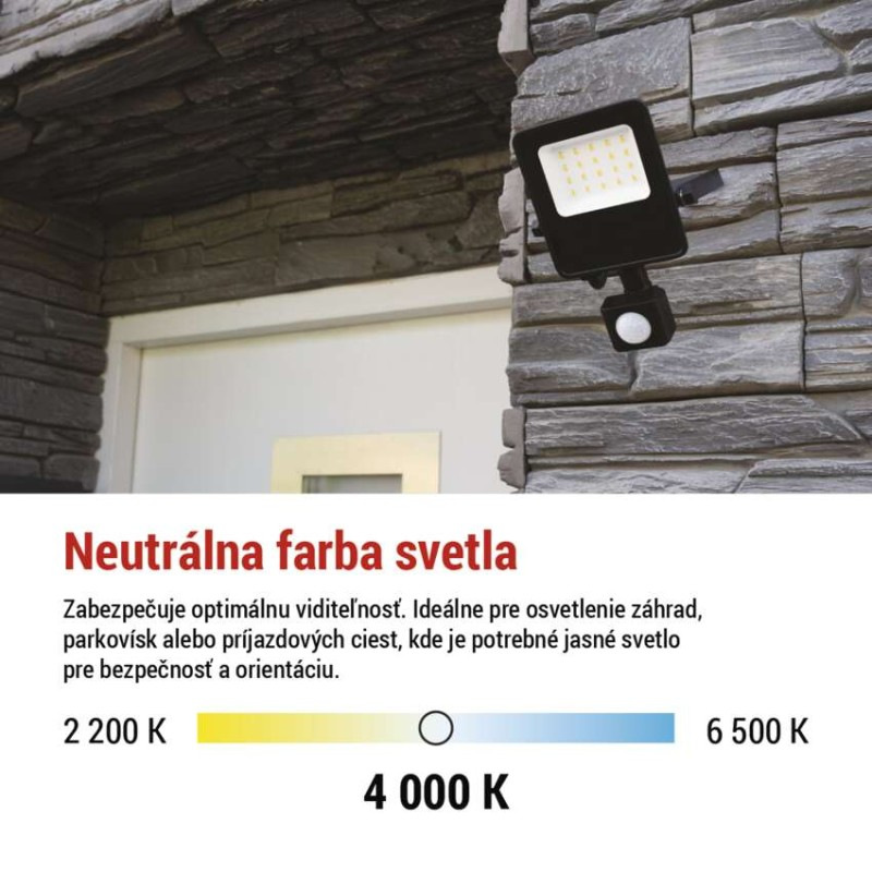 LED reflektor VISIO s pohybovým čidlom, 10W, neutrálna biela, čierný 10