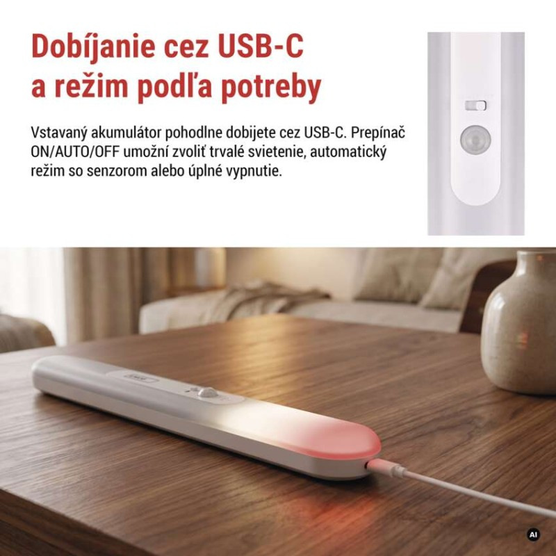 LED nabíjateľná svietidlo P3328 s pohybovým senzorom a fotosenzorom, 1 ks 5