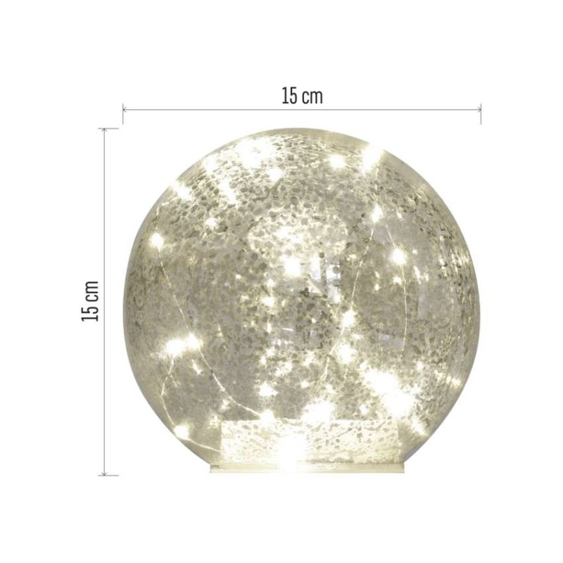 LED vianočná sklenená guľa - zlatá, 15 cm, 3x AA, vnútorná, teplá biela, časovač 3