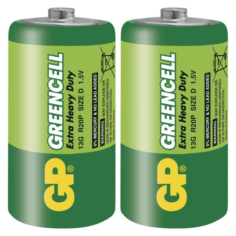 Zinko-chloridová batéria GP Greencell R20 (D), 2 ks