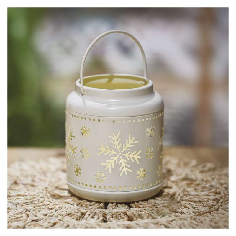 LED dekorácia – lampáš s vločkami kovová biela, 14 cm, 3x AAA, vnútorná, vintage 3