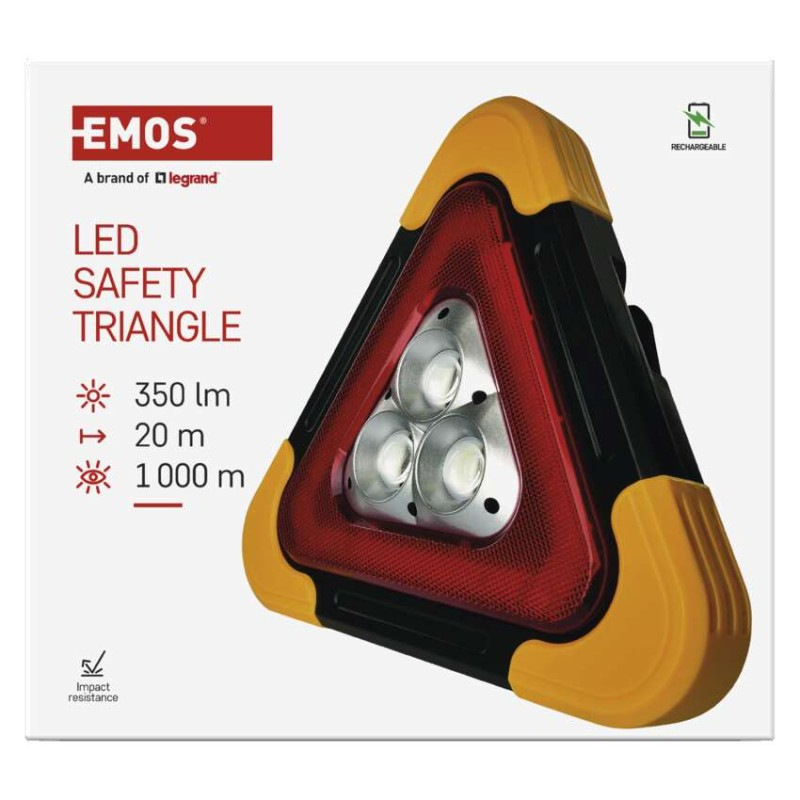 LED výstražný trojuholník, dobíjateľný, COB LED + červená LED 4