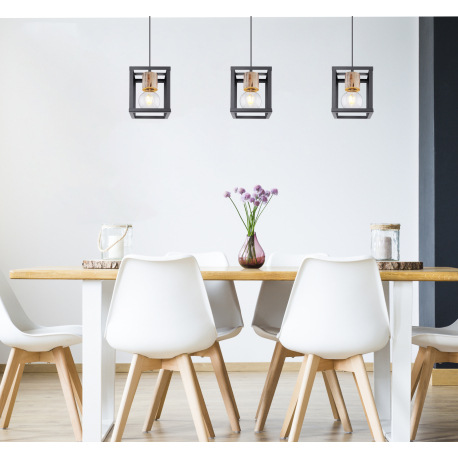 Závesné svietidlo, kov čierny matný, drevo, DxŠxV: 170x170x1200, bez žiarovky 1xE27, max. 60W 230V 8