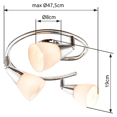 Stropné svietidlo, chróm, sklo biele, Ø 250, V: 150, bez žiaroviek 3xE14, max. 40W 230V. 6