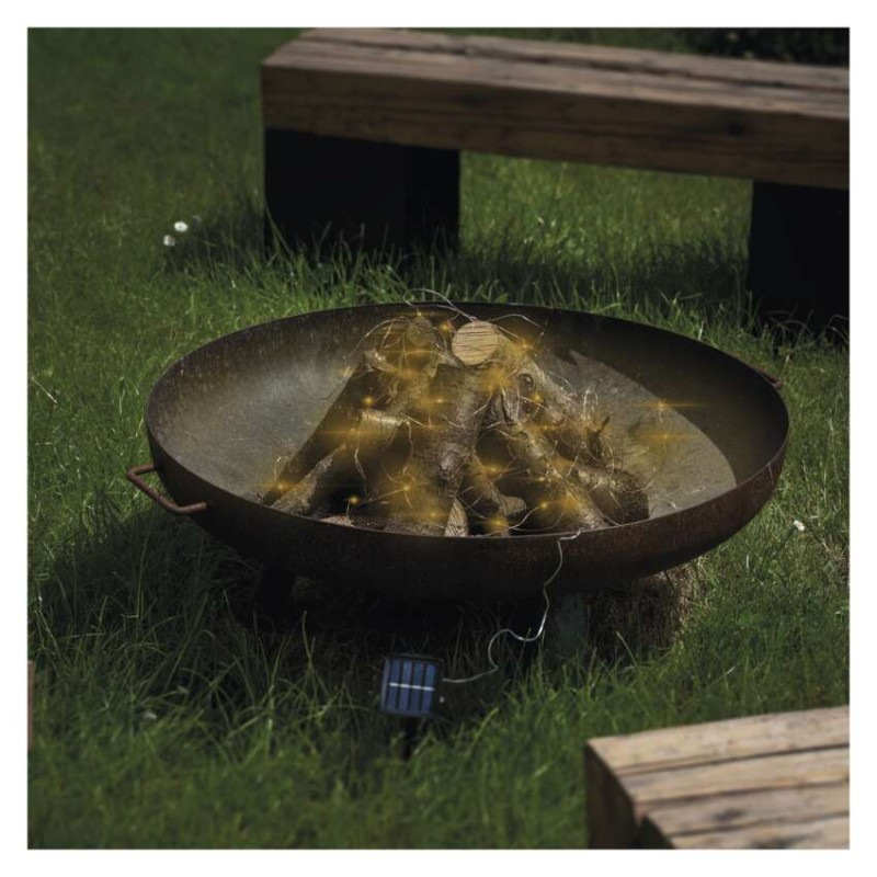 LED nano reťaz so solárnym panelom, medená, 12 m, vonkajšia aj vnút., teplá biela, časovač 4