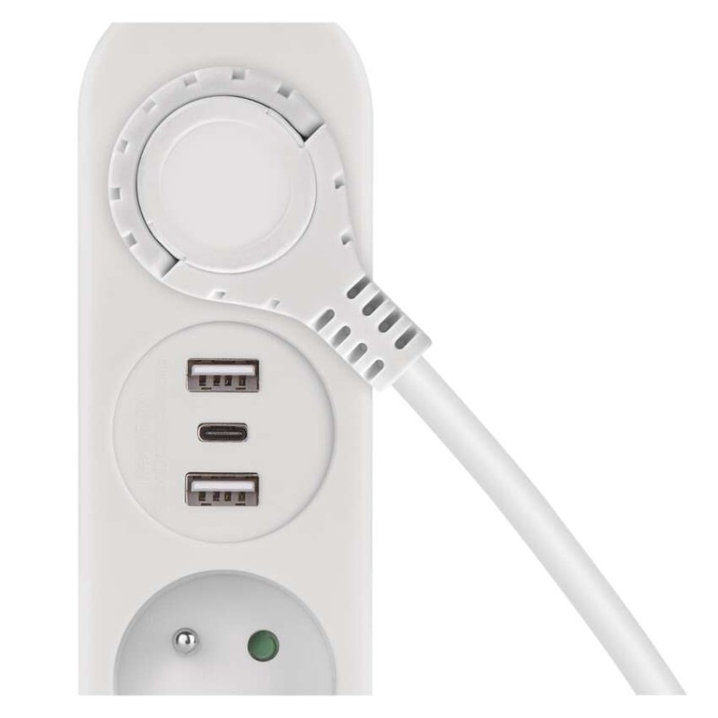 Predlžovací kábel 1,4 m / 2 zásuvky+2×USB-A+1×USB-C / biely / PVC / 1,5 mm2 8