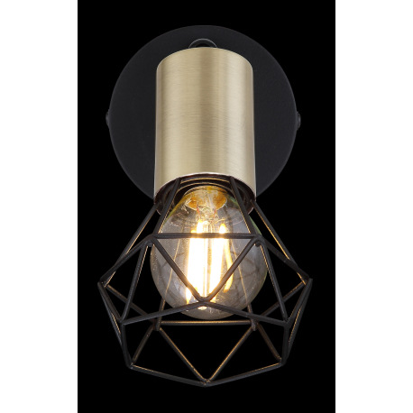 Bodové svietidlo, kov čierny, starožitná mosadz, vypínač, ŠxV: 80x125, H: 90, bez žiarovky 1xE14, ma 12