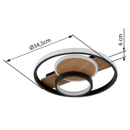 Stropné svietidlo, kov vzhľad dreva, hliník čierny matný, akryl satinovaný, silikón biely, ø: 345 mm 9
