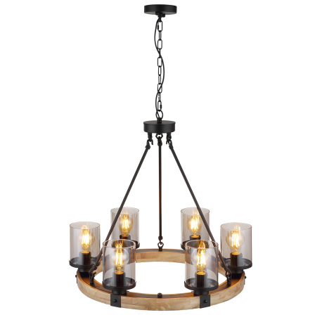 Závesné svietidlo kov čierny matný, drevo tmavohnedé, sklo dymovej farby, kábel PVC čierny, ø: 590 m 5