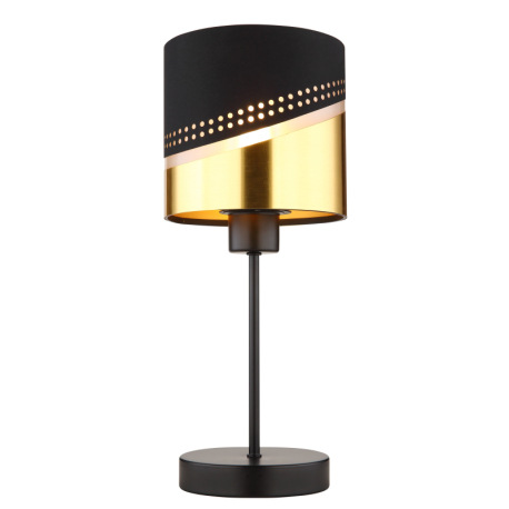 Stolové svietidlo, kov čierny, textil čierny, plast zlatej farby, kábel PVC čierny, kolískový vypína 4
