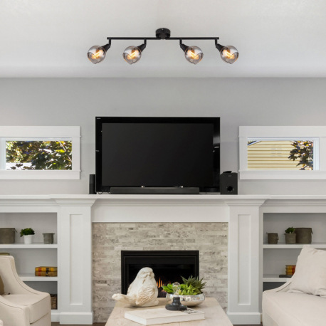 Stropné svietidlo, čierny kov, sklo dymové, nastaviteľné, DxŠxV: 600x90x168mm, bez žiaroviek 4xE14, 10