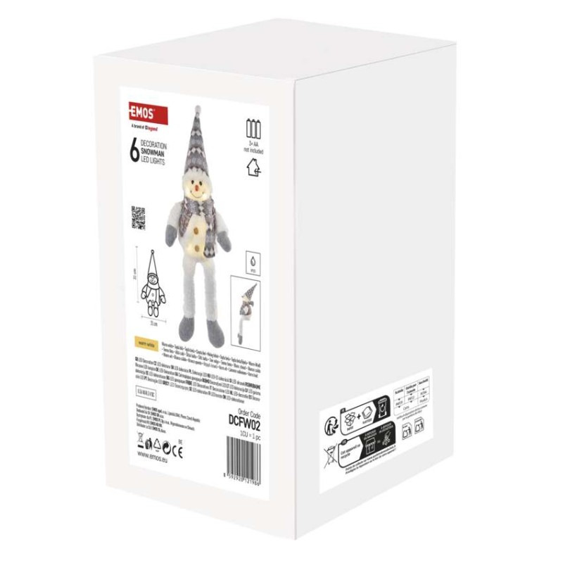 LED vianočný snehuliak sediaci, 31 cm, 3× AA, vnút., teplá biela 1