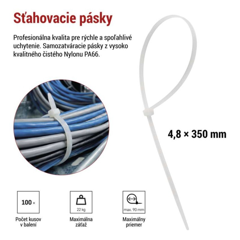 Sťahovacia páska 350×4,8, biela, 100 ks 7