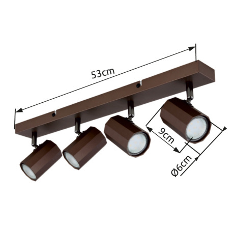 Stropné svietidlo, kov bronzový matný, hliník bronzový matný, DxŠxV: 530x60x145mm, bez žiaroviek 4x 18