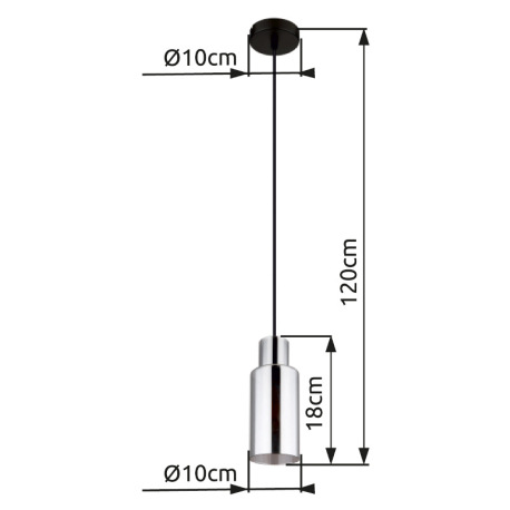 Závesné svietidlo, kov čierny, sklo dymovej farby, kábel PVC čierny, možnosť skrátenia výšky, ø: 100 14