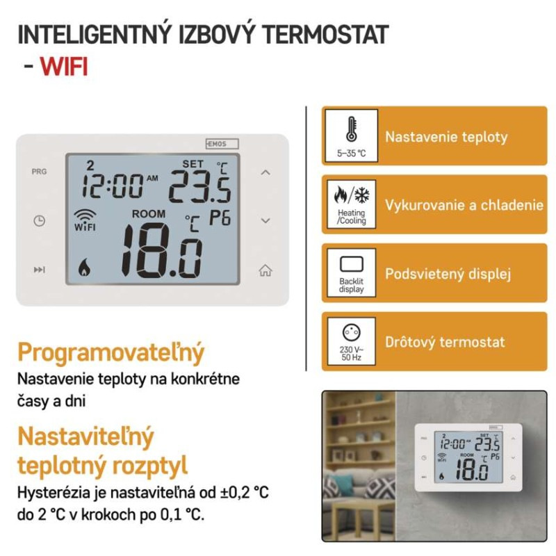 Izbový programovateľný drôtový WiFi GoSmart termostat P56201 1