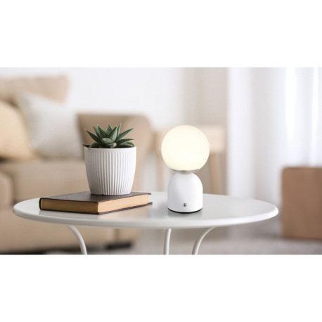 Nabíjateľná stolová lampa, kov biely matný, nikel, plast biely, stmievateľné, dotykový stmievač, nas 1