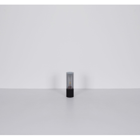 Stolová lampa, kov čierny, dymové sklo, textilný čierny kábel, dotykový zapínač On/Off, ø: 90mm, V:3 7