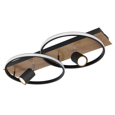 Stropné svietidlo kov čierny matný, imitácia dreva, plast biely, prepínanie funkcií nástenným vypína 7