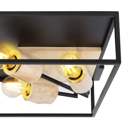 Stropné svietidlo, kov čierny, drevo, DxŠxV:440x440x145, bez žiaroviek 3xE27, max. 60W 230V 7