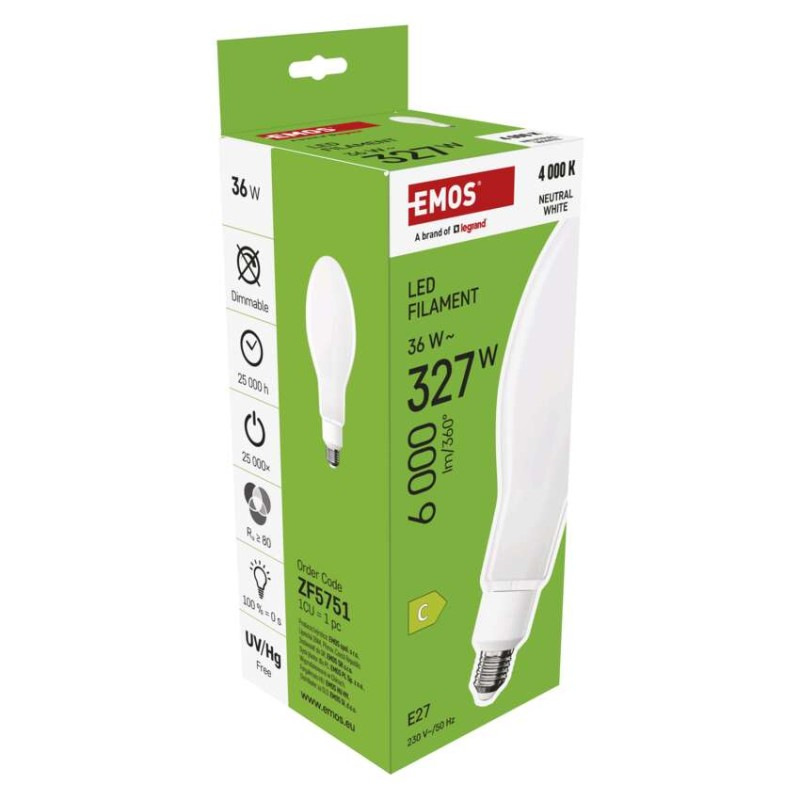 LED žiarovka Filament ED90 / E27 / 36 W (327 W) / 6 000 lm / neutrálna biela 6