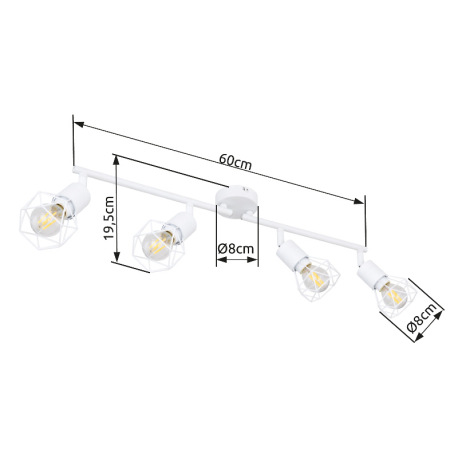 Stropné svietidlo, kov biely, nastaviteľné, DxŠxV: 600x80x195, bez žiaroviek 4xE14, max. 40W 230V 16