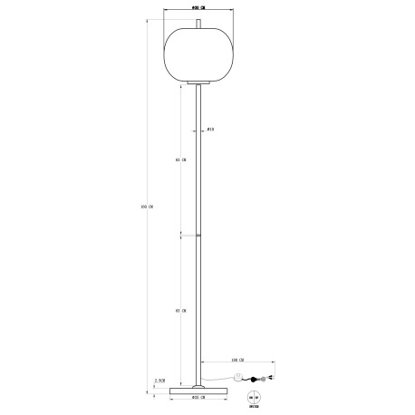 Stojanové svietidlo, čierny kov, dymové sklo, vypínač, Ø 300, V: 1600, bez žiarovky 1xE27, max. 60W 11