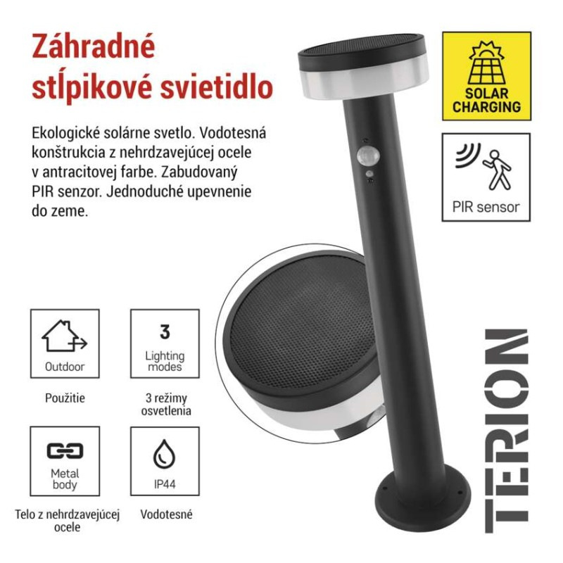 LED záhradné solárne stĺpikové svietidlo TERION, senzor súmraku, 12,5 x 12,5 x 50 cm 2