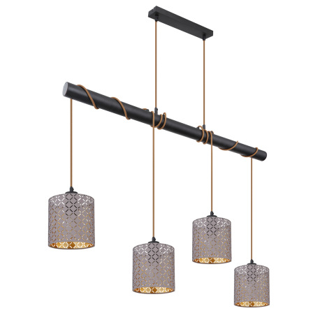 Závesné svietidlo, kov čierny, textil sivý, textilný kábel šampaň, kábel na ovinutie, DxŠxV:1000x160 13