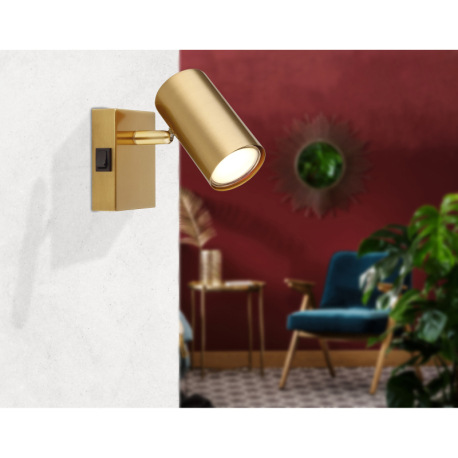 Nástenné svietidlo, kov zlatý brúsený, kolískový vypínač, ŠxV: 70x100mm, H: 130mm, bez žiarovky 1x G 1