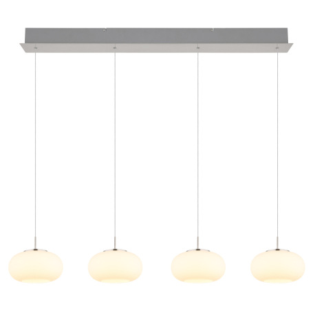 Závesné svietidlo, kov nikel matný, sklo biele, priehľadný kábel, DxŠxV: 1100x200x1500mm, výškovo na 12