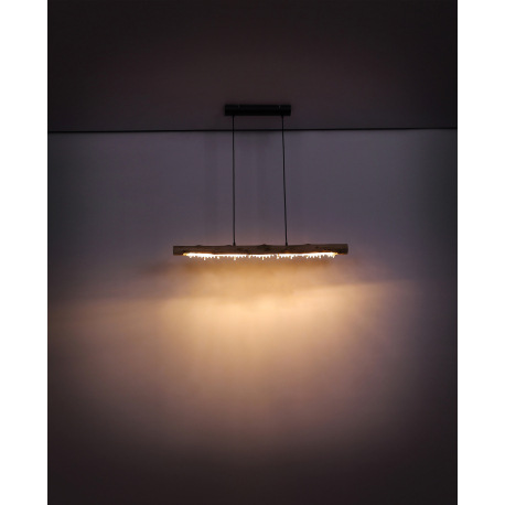 Závesné svietidlo kov čierny matný, drevo prírodej farby, akrylové kryštály číre, textilný kábel čie 17