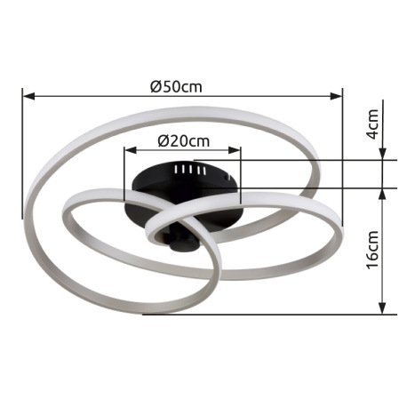 Stropné svietidlo, kov čierny, hliník nikel, plast biely, ø: 500mm, H: 160mm, vrátane LED 40W 230V, 5